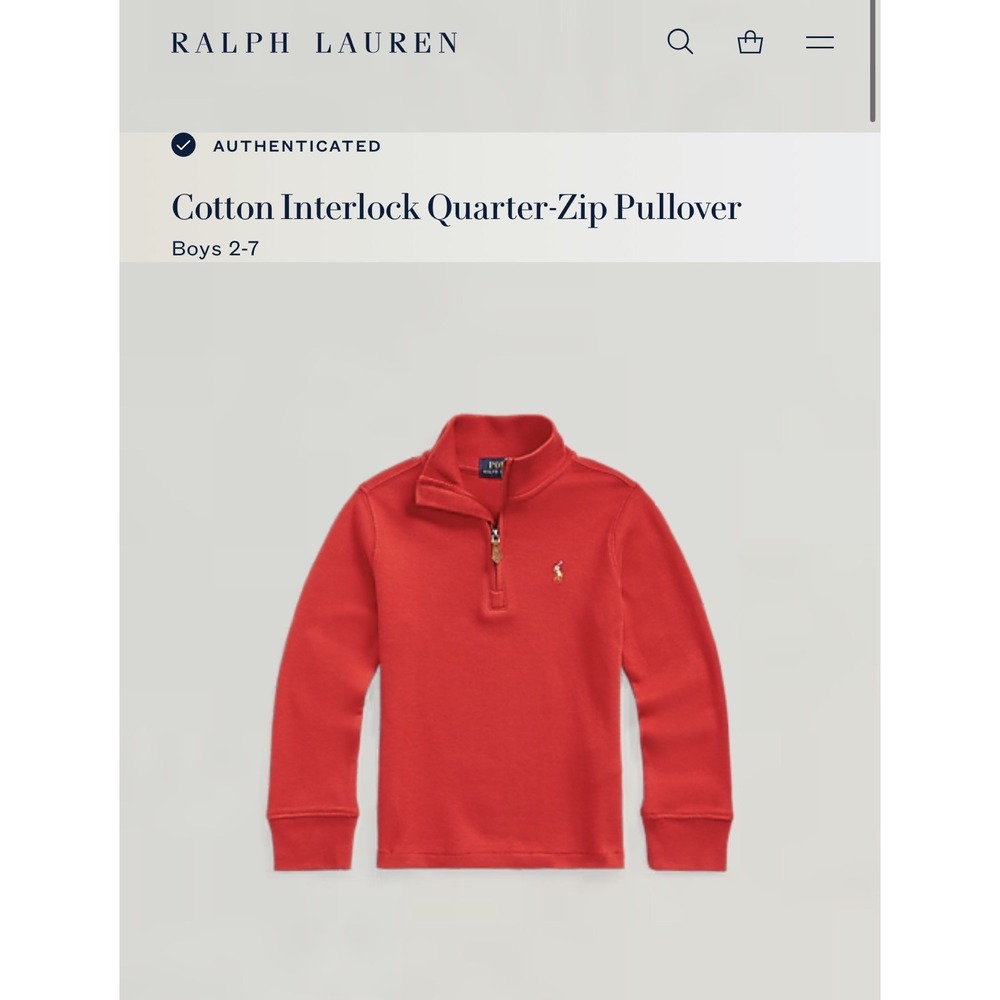 Polo Ralph Lauren Boys Youth Sz 6 Red Cotton Interlock Quarter Zip Pullover